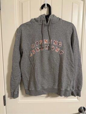 Opening Ceremony Gray Pullover Hoodie with Embroidered Arch Logo